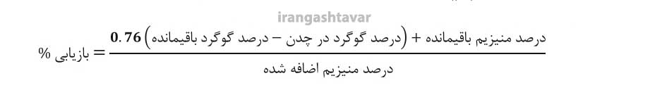 فرمول محاسبه درصد منیزیم باقیمانده