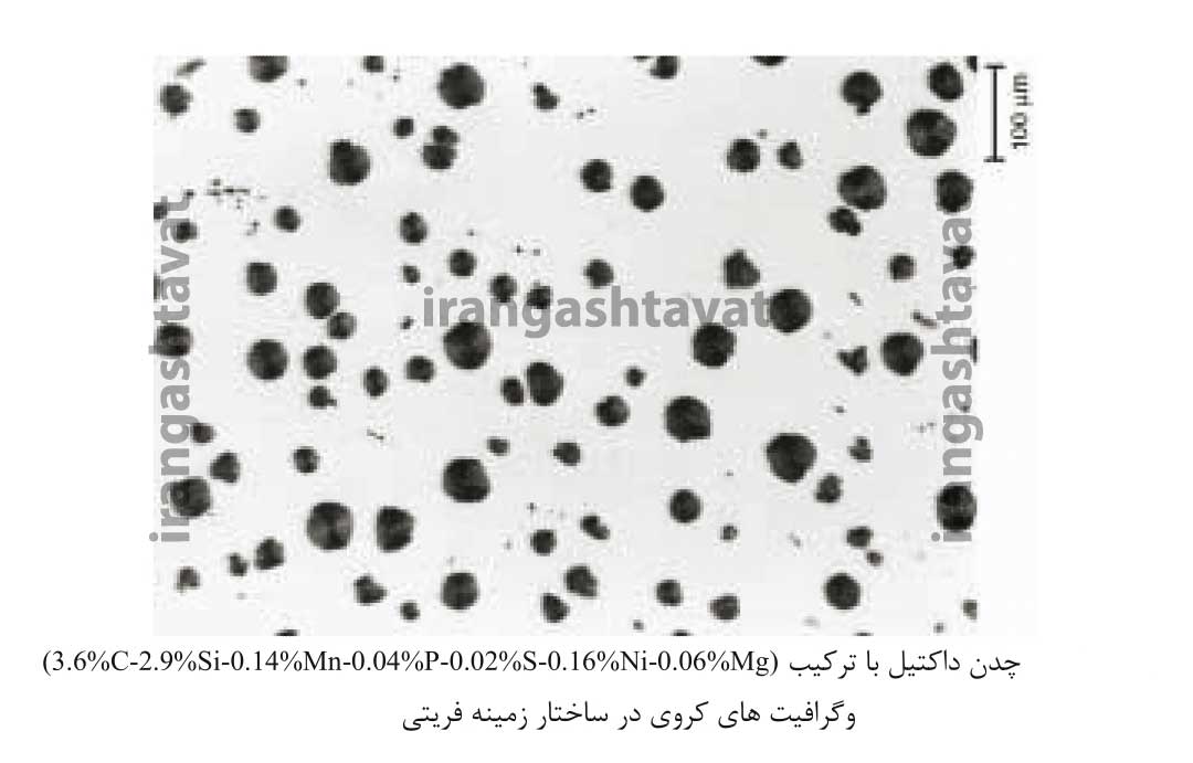 چدن داکتیل با گرافیت های کروی در ساختار زمینه فریتی